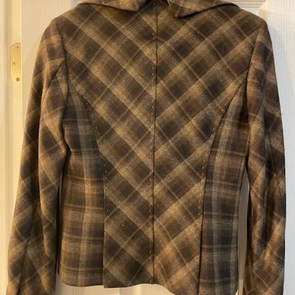 BCBG MAXAZRIA Brown Plaid Jacket, Size XS - Picture 5 of 7